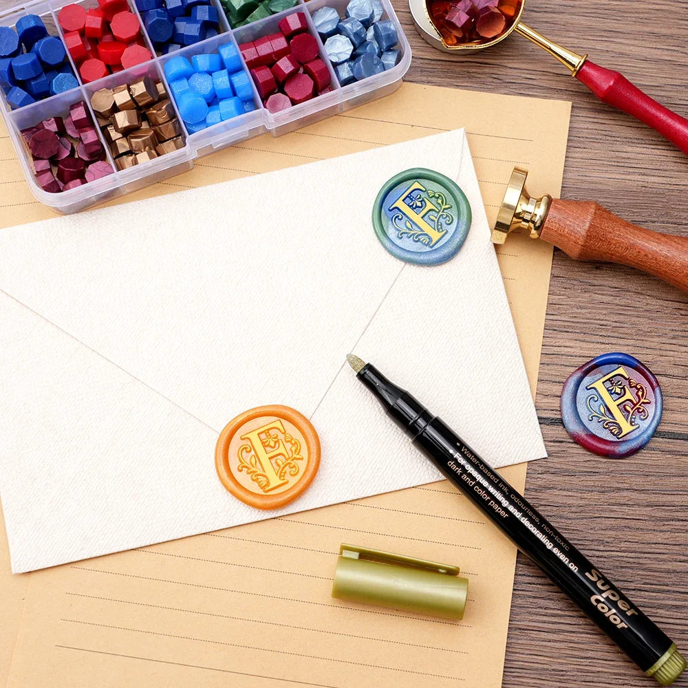 Personalised letter wax seal stamp and melting spoon