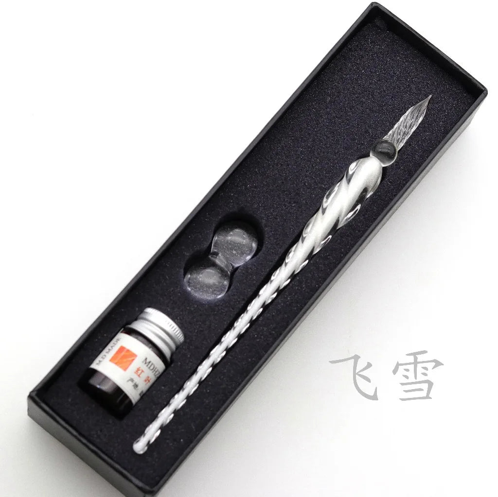 Crystal glass dip pen gift set with ink