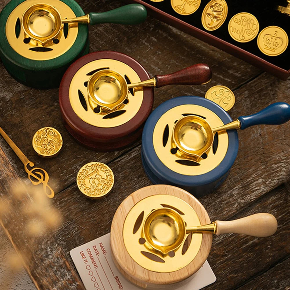 Wax seal melting spoon over tea light warmer
