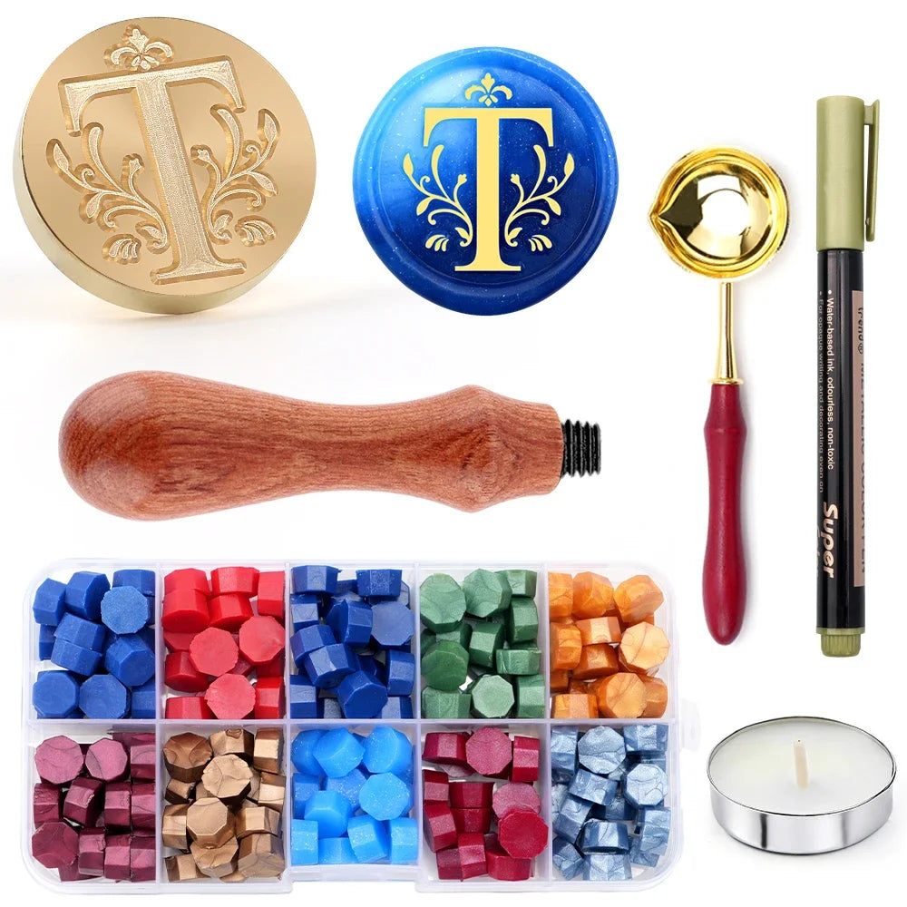 Personalised letter wax seal stamp and melting spoon
