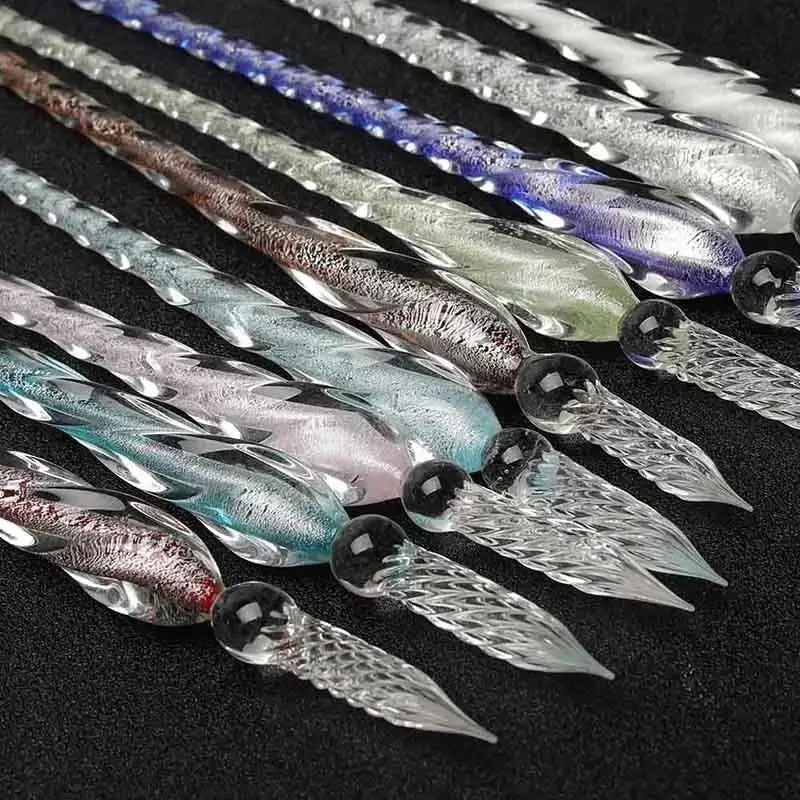 Crystal glass dip pen gift set with ink