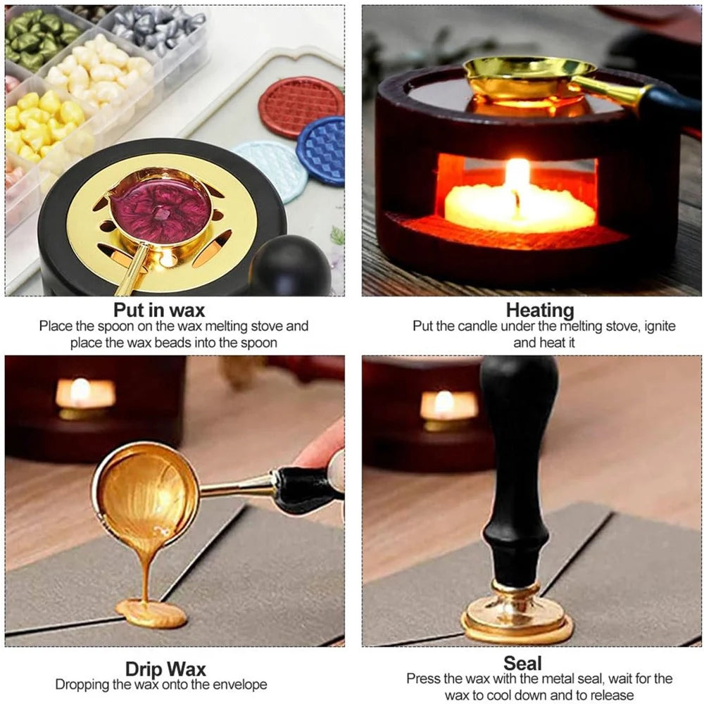 Wax seal melting spoon over tea light warmer