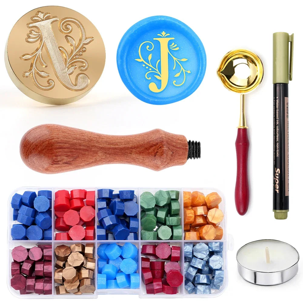Personalised letter wax seal stamp and melting spoon