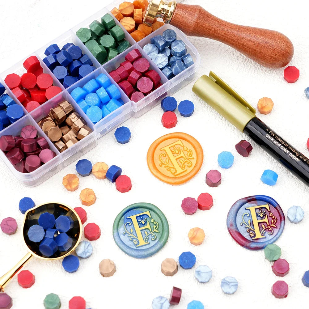 Personalised letter wax seal stamp and melting spoon
