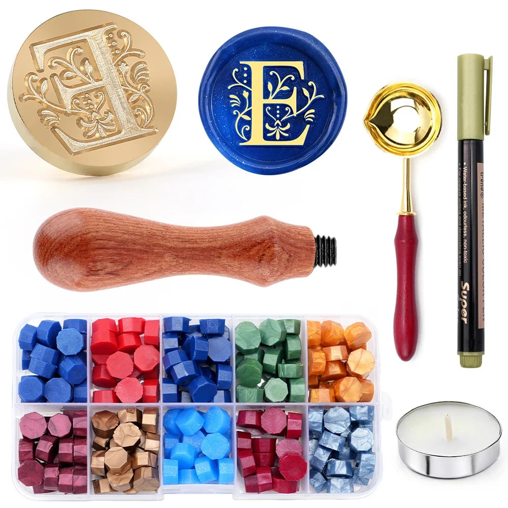 Personalised letter wax seal stamp and melting spoon