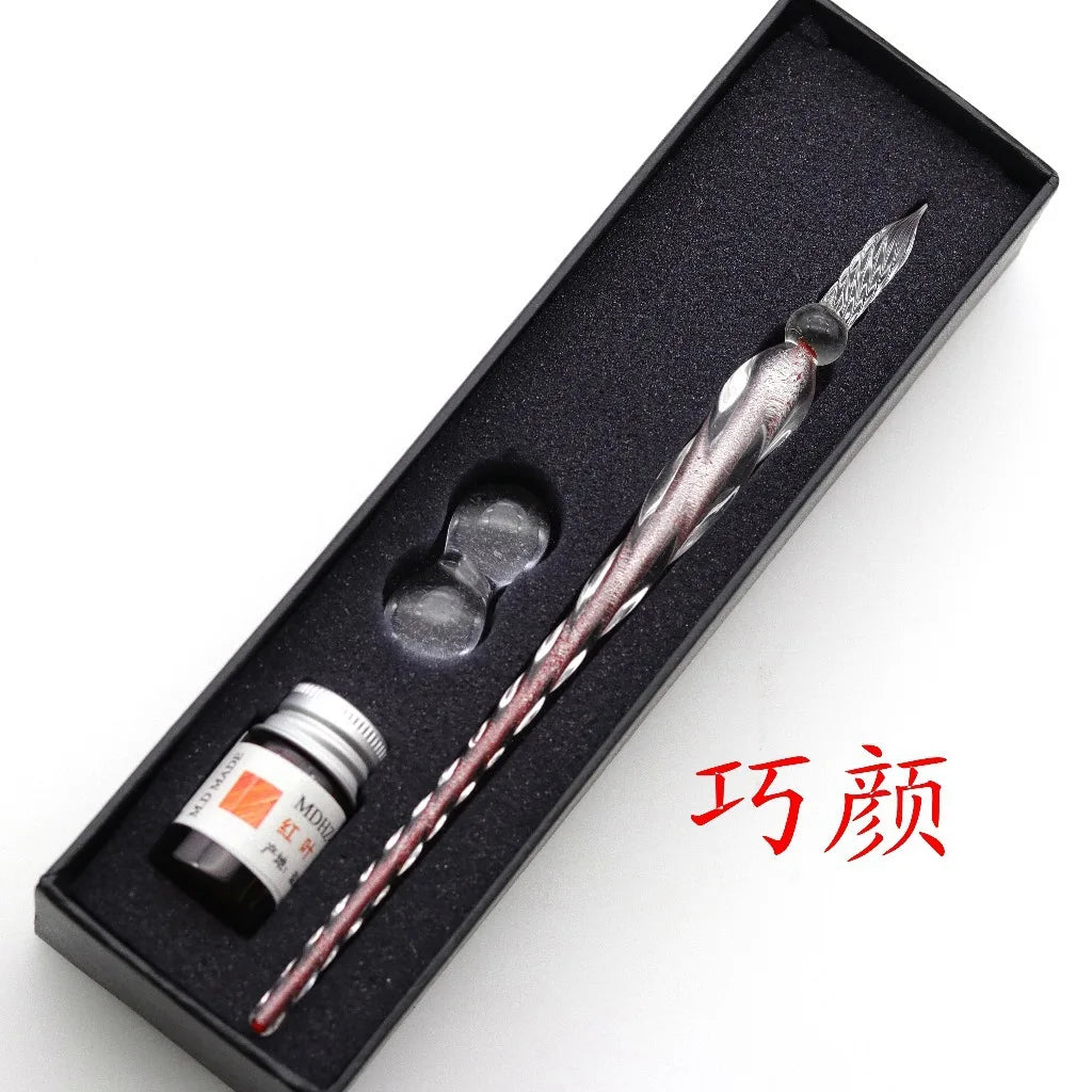 Crystal glass dip pen gift set with ink