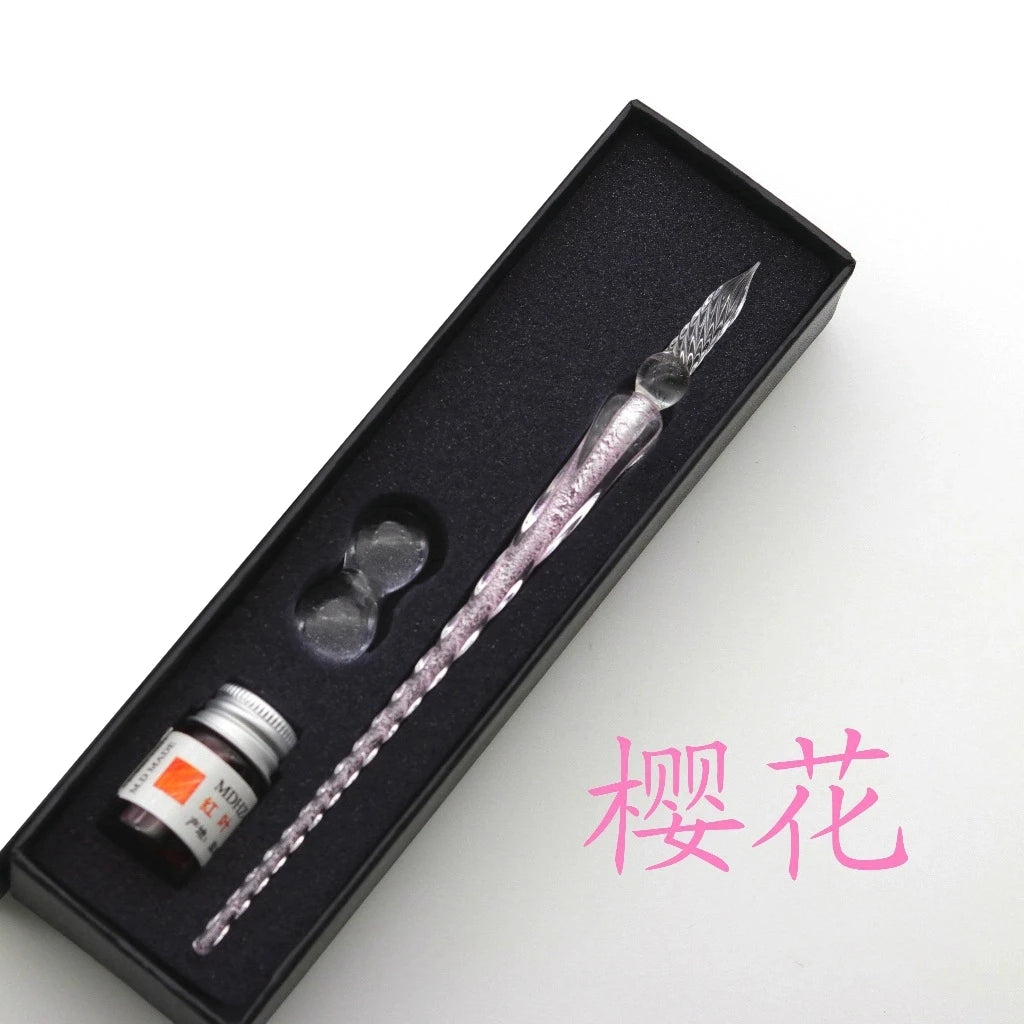 Crystal glass dip pen gift set with ink