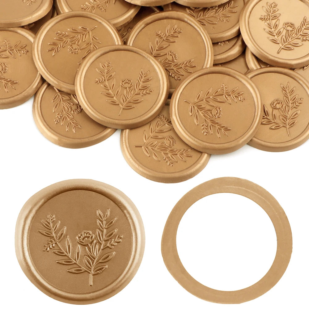 Gold seal sticker on a wedding invitation envelope